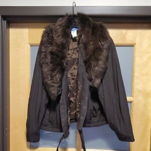 Mugler Luxurious Brown Shimery Jacket with Fur Collar